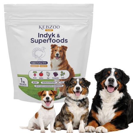 Zestaw: Karma sucha KEBZOO Flow Indyk&Superfoods 3x1 kg