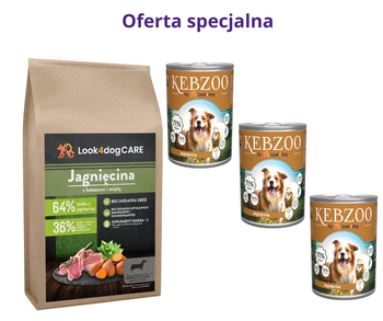 Karma Look4dog CARE jagnięcina mała rasa + KEBZOO jagnięcina 3x400g